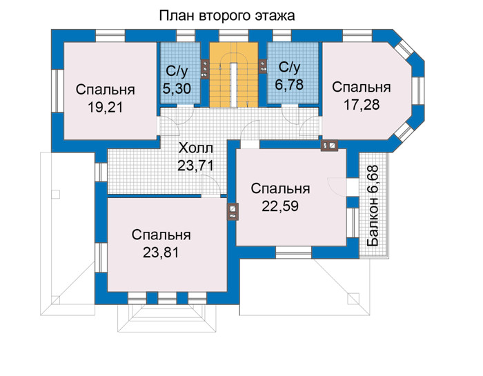 Планировка второго этажа :: Проект дома из газобетона 69-35