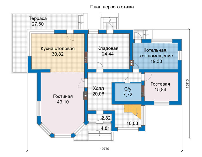 Планировка первого этажа :: Проект дома из газобетона 69-40