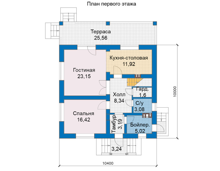 Планировка первого этажа :: Проект дома из газобетона 69-42