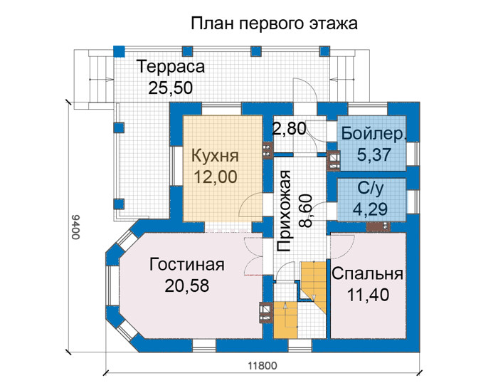 Планировка первого этажа :: Проект дома из газобетона 69-44