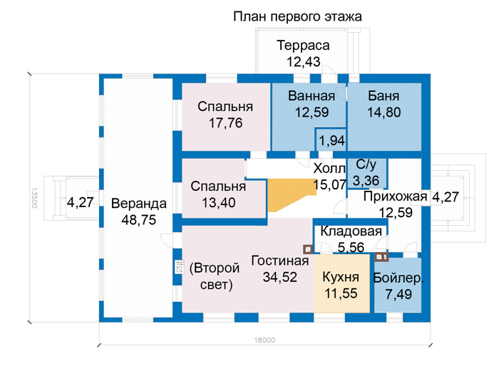 Планировка первого этажа :: Проект дома из газобетона 69-45