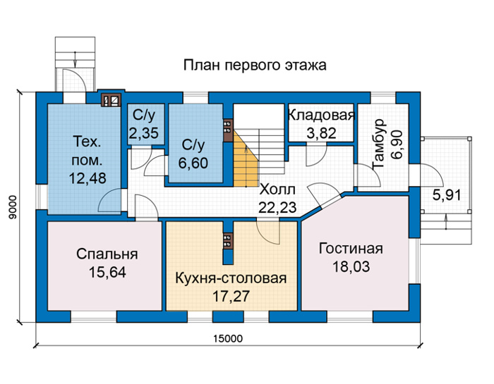 Планировка первого этажа :: Проект дома из газобетона 69-53