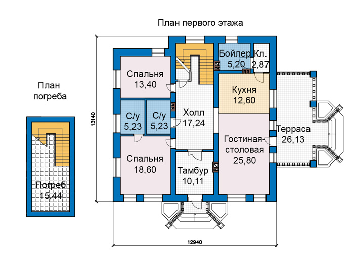 Планировка первого этажа :: Проект дома из газобетона 69-70