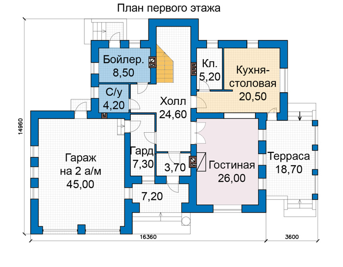 Планировка первого этажа :: Проект дома из газобетона 69-72