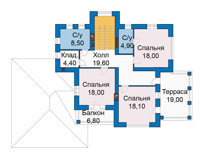 Планировка второго этажа :: Проект дома из газобетона 69-72