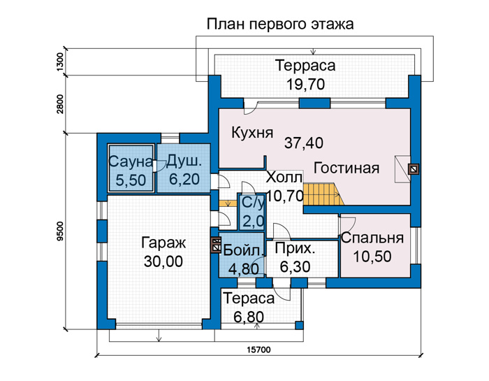 Планировка первого этажа :: Проект дома из газобетона 69-74