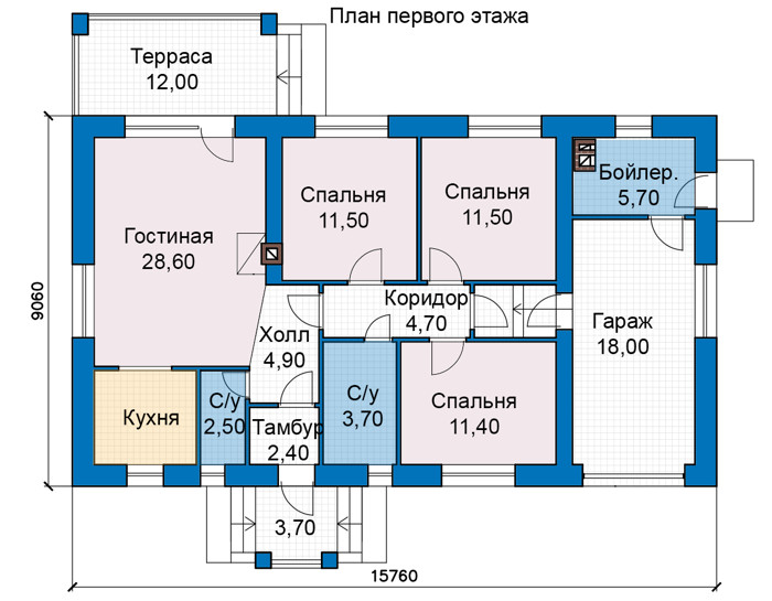 Планировка первого этажа :: Проект дома из газобетона 69-83