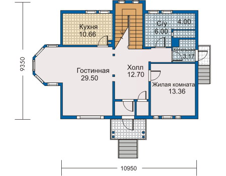 Планировка первого этажа :: Проект каркасного дома 70-04