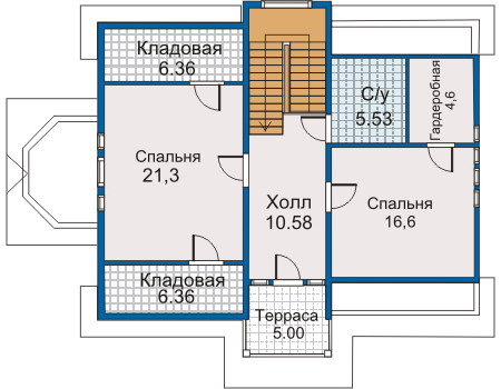 Планировка мансардного этажа :: Проект каркасного дома 70-04