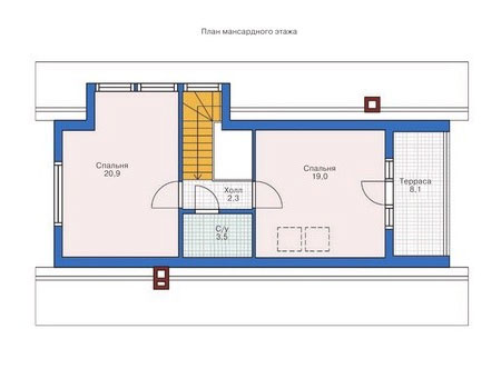 Планировка мансардного этажа :: Проект деревянного дома 70-19