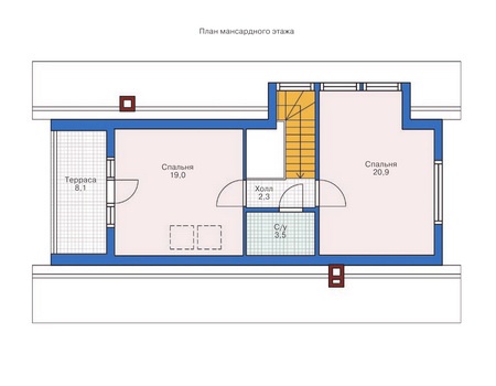 Планировка мансардного этажа :: Проект деревянного дома 70-19