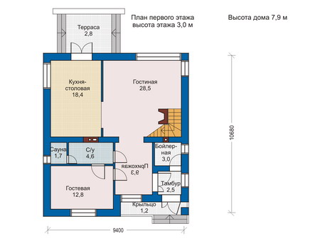 Планировка первого этажа :: Проект дома из кирпича 70-44
