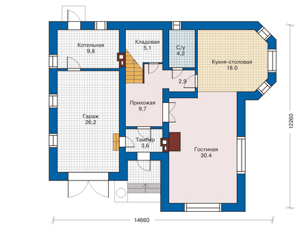 Планировка первого этажа :: Проект дома из кирпича 70-61