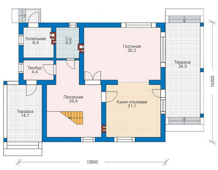 Планировка первого этажа :: Проект дома из кирпича 70-77