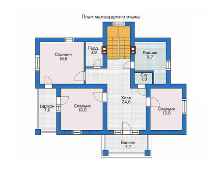 Планировка мансардного этажа :: Проект дома из кирпича 71-00