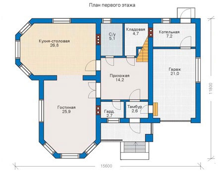 Планировка первого этажа :: Проект дома из кирпича 71-09