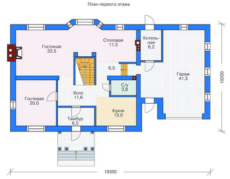 Планировка первого этажа :: Проект дома из кирпича 71-35