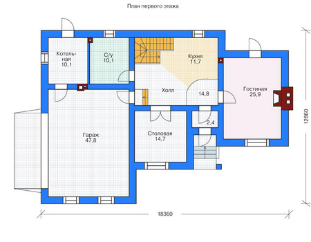 Планировка первого этажа :: Проект дома из кирпича 71-37
