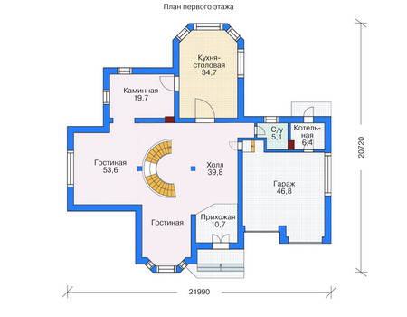 Планировка первого этажа :: Проект дома из кирпича 71-38