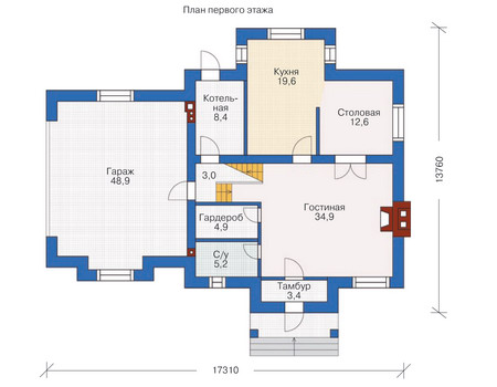 Планировка первого этажа :: Проект дома из кирпича 71-41