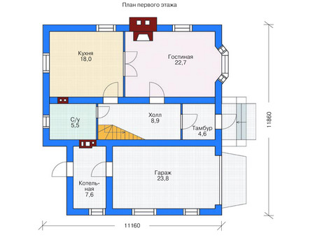 Планировка первого этажа :: Проект дома из кирпича 71-42