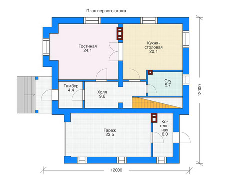 Планировка первого этажа :: Проект дома из кирпича 71-45