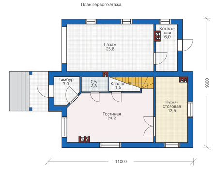 Планировка первого этажа :: Проект дома из кирпича 71-50