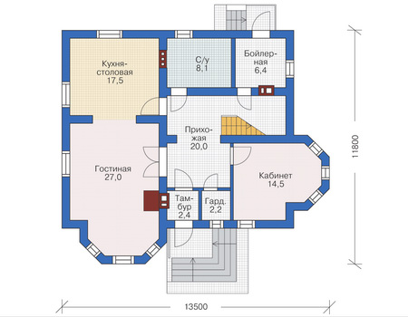 Планировка первого этажа :: Проект дома из кирпича 71-52
