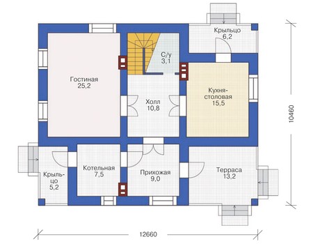 Планировка первого этажа :: Проект дома из кирпича 71-62