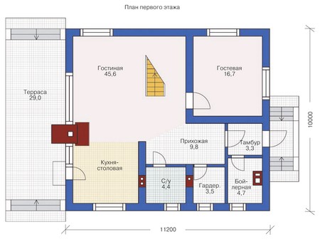 Планировка первого этажа :: Проект дома из кирпича 71-68