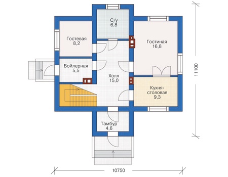 Планировка первого этажа :: Проект дома из кирпича 71-93