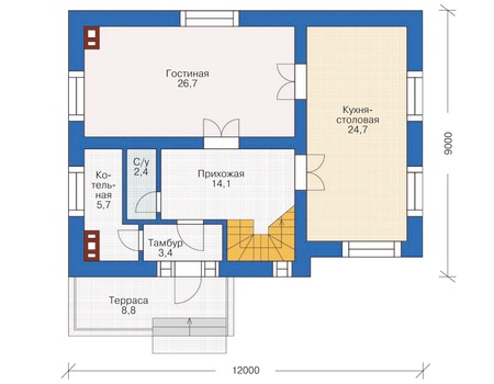 Планировка первого этажа :: Проект дома из кирпича 71-96