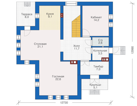 Планировка первого этажа :: Проект дома из кирпича 71-99