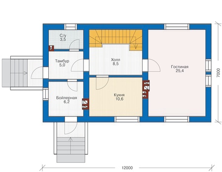 Планировка первого этажа :: Проект дома из кирпича 72-02