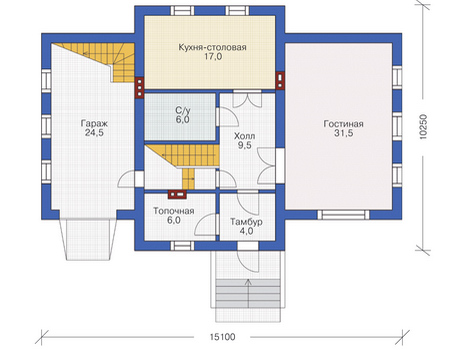 Планировка первого этажа :: Проект дома из кирпича 72-18