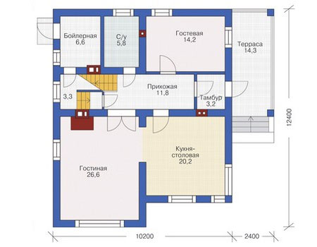 Планировка первого этажа :: Проект дома из кирпича 72-32