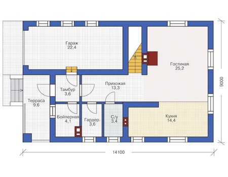Планировка первого этажа :: Проект дома из кирпича 72-34