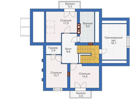 Планировка мансардного этажа :: Проект дома из кирпича 72-54