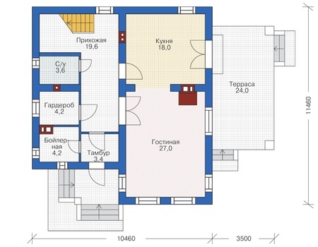 Планировка первого этажа :: Проект дома из кирпича 72-57