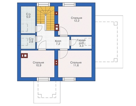 Планировка мансардного этажа :: Проект дома из кирпича 72-62