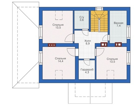 Планировка мансардного этажа :: Проект дома из кирпича 72-66