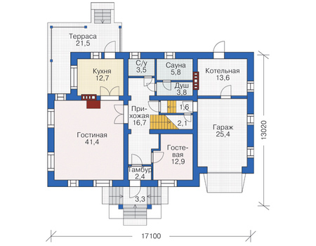 Планировка первого этажа :: Проект дома из кирпича 72-74