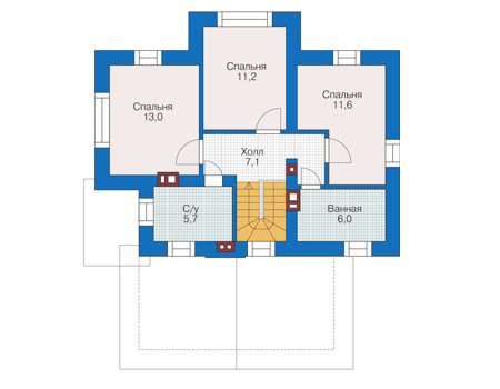Планировка второго этажа :: Проект дома из кирпича 73-06