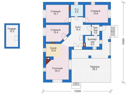 Планировка первого этажа :: Проект дома из кирпича 73-13