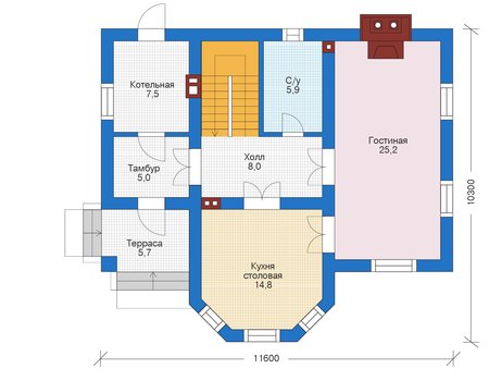 Планировка первого этажа :: Проект дома из кирпича 73-15