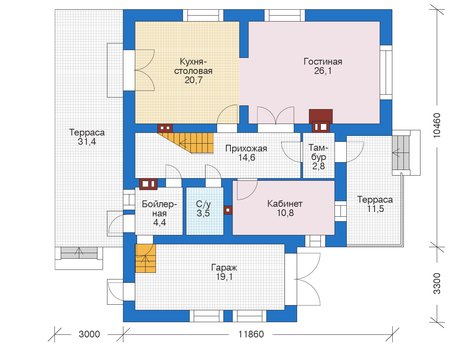 Планировка первого этажа :: Проект дома из кирпича 73-16