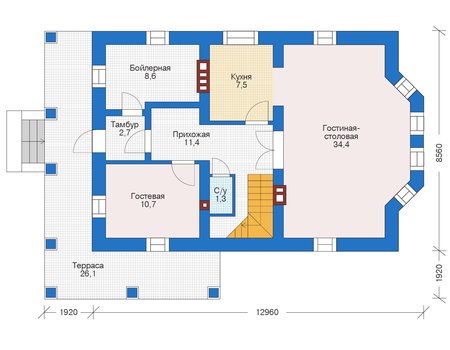 Планировка первого этажа :: Проект дома из кирпича 73-20