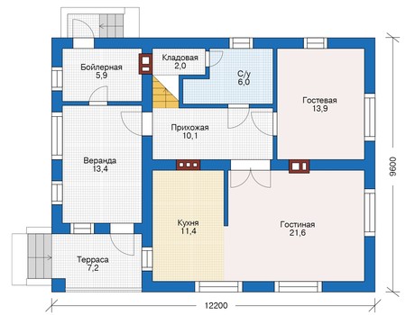 Планировка первого этажа :: Проект дома из кирпича 73-29