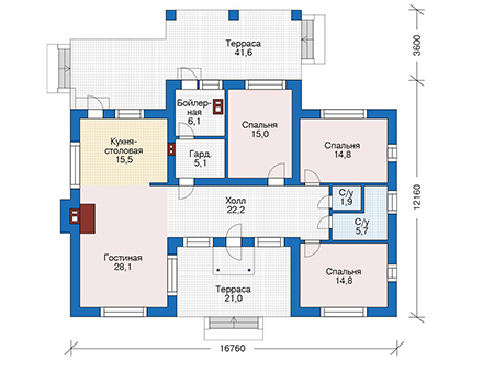 Планировка первого этажа :: Проект дома из кирпича 73-31