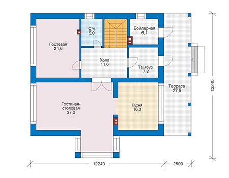 Планировка первого этажа :: Проект дома из кирпича 73-51
